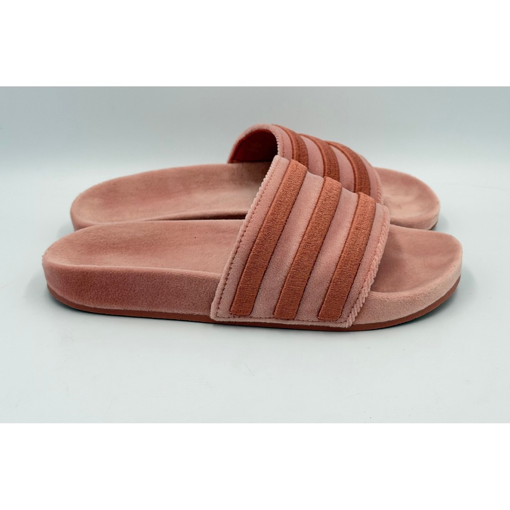 Adidas Adilette Velvet Slides Womens 6 Raw Pink 3 Stripe Sandals